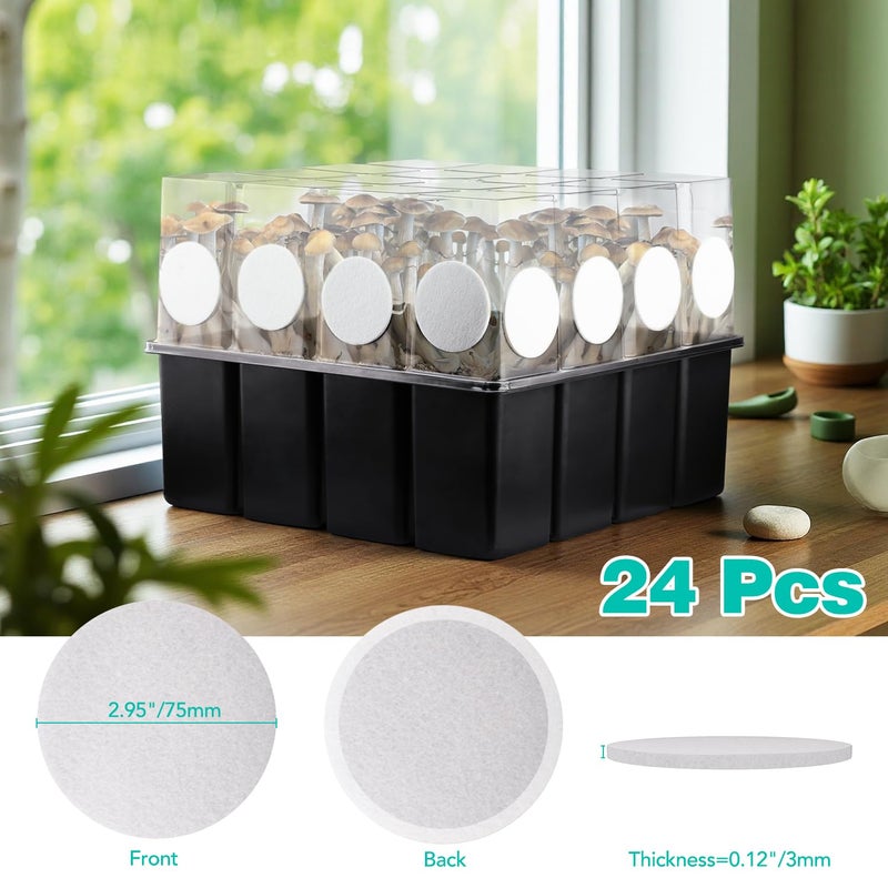 MOFOGDR Store 24 PCS Monotub Adhesive Filter Disks 3 MM Thickness OD 2.95" Replacement Filter Pads Mushroom Growing Supplies - Image 2